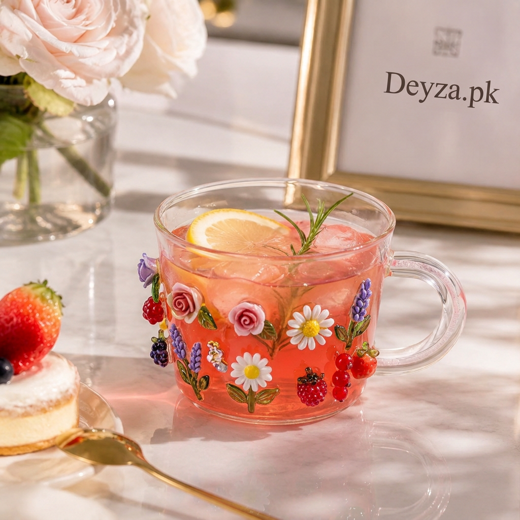 Cherry Charm Glass Cup with Handle
