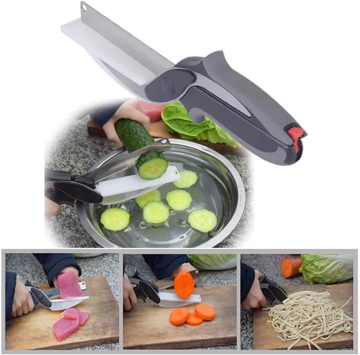 2-in-1 Clever Cutter Knife with Built-In Cutting Board – Handheld Vegetable Slicer