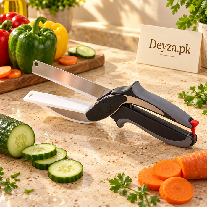 2-in-1 Clever Cutter Knife with Built-In Cutting Board – Handheld Vegetable Slicer