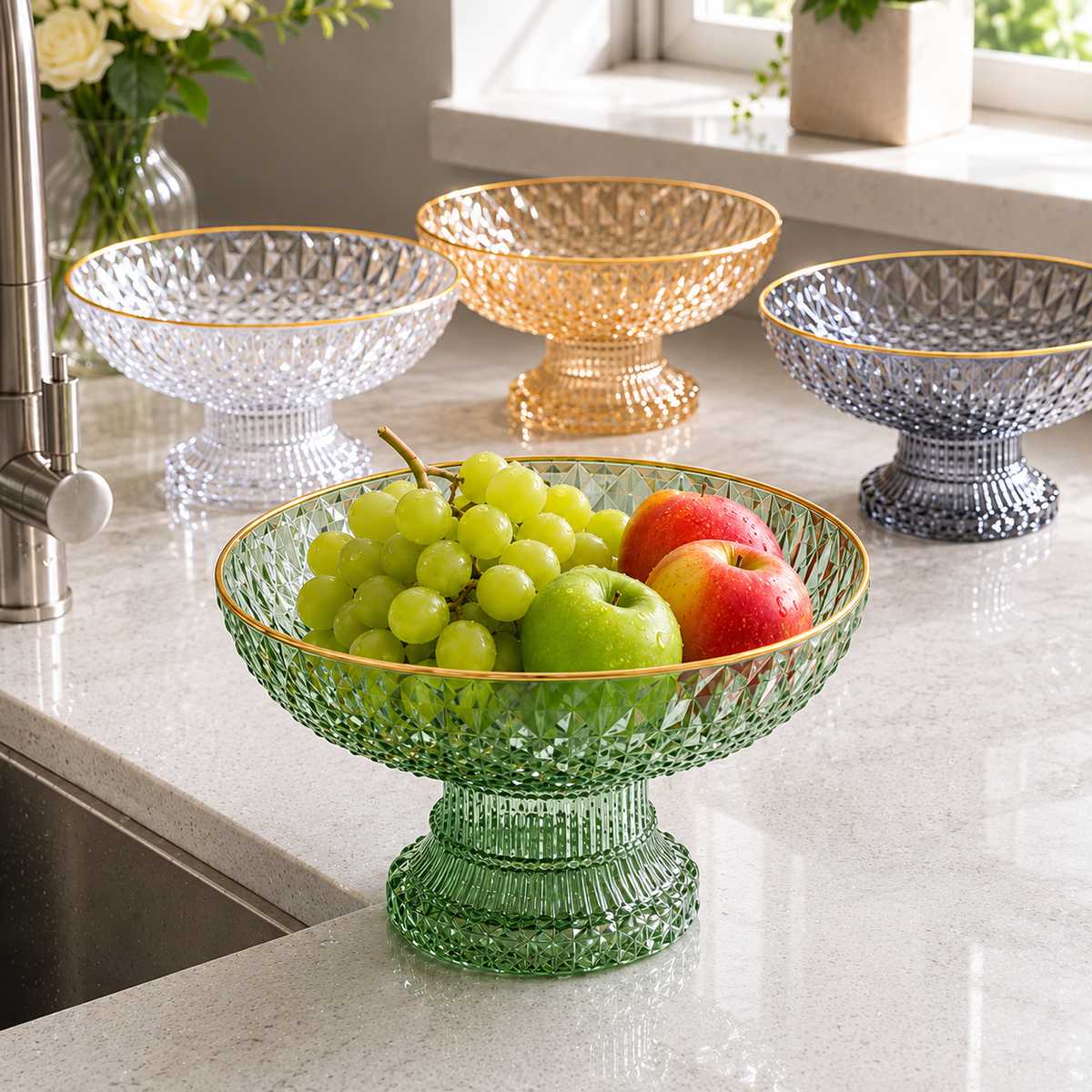 Luxury Acrylic Fruit Drain Dish with Removable Base