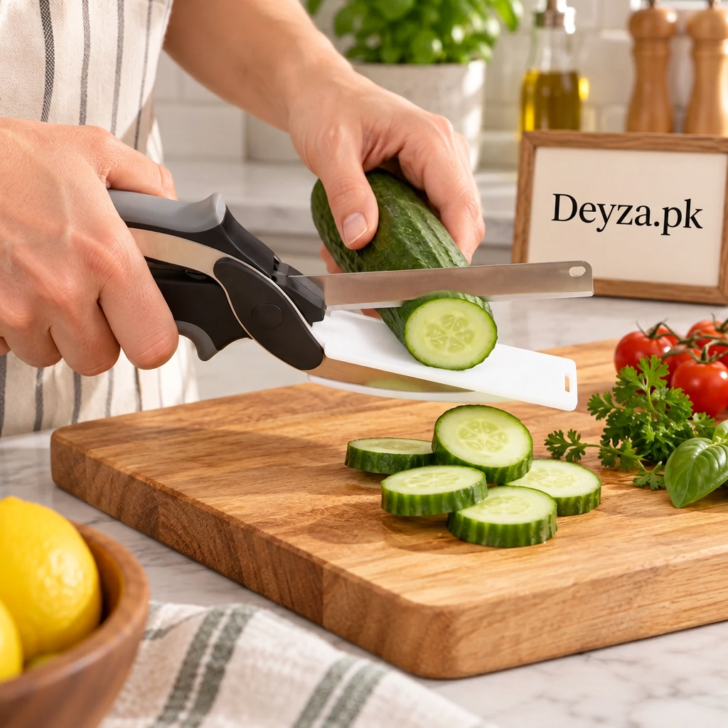 2-in-1 Clever Cutter Knife with Built-In Cutting Board – Handheld Vegetable Slicer