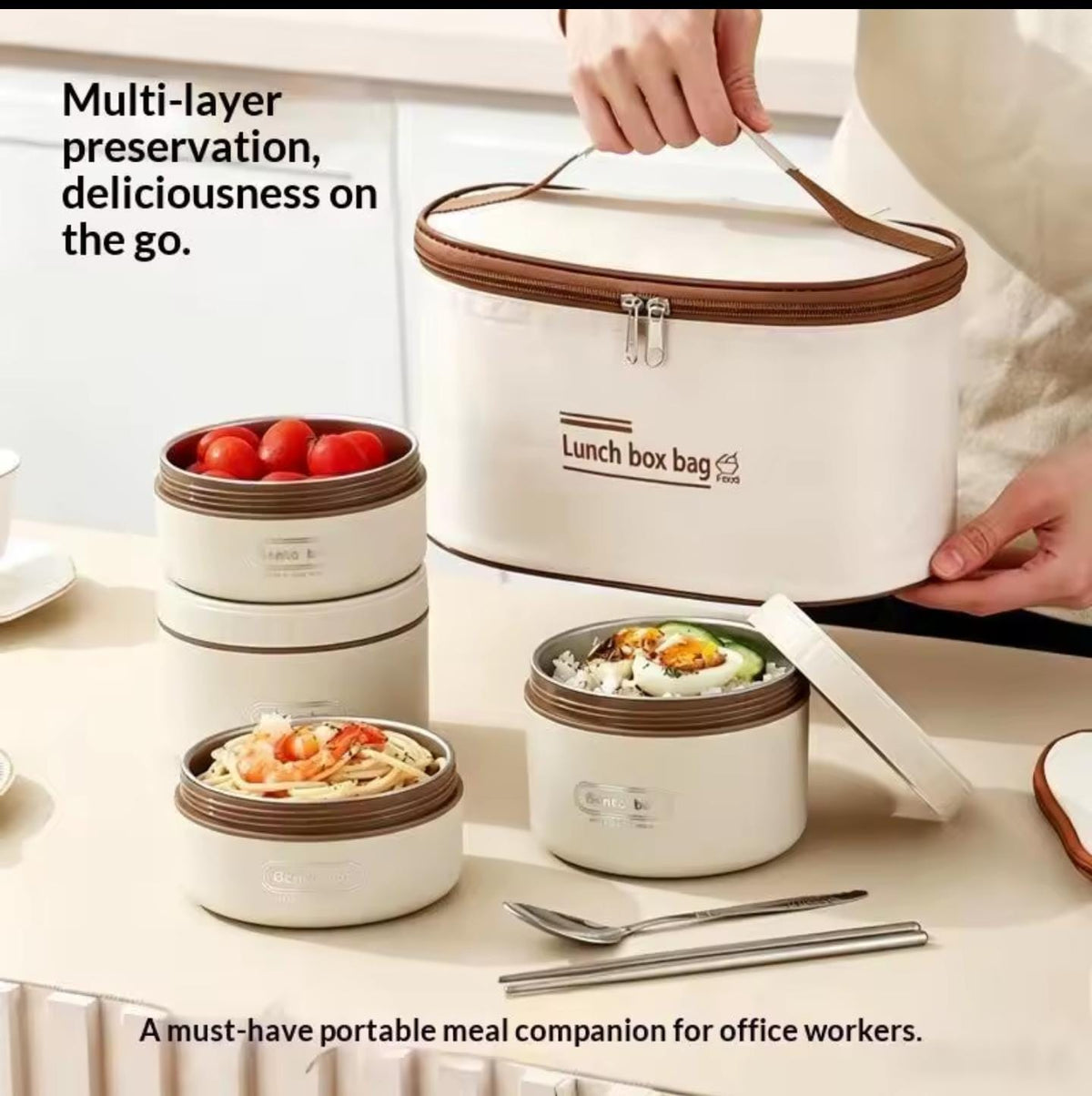 Insulated 4 Portion Lunch Box with Thermal Bag