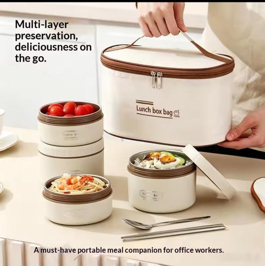 Insulated 4 Portion Lunch Box with Thermal Bag
