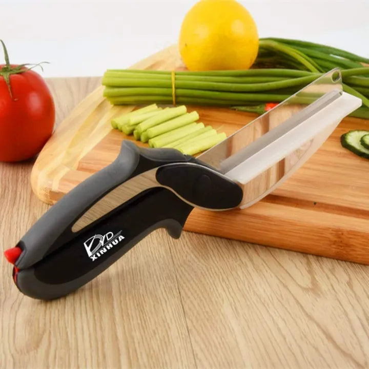 2-in-1 Clever Cutter Knife with Built-In Cutting Board – Handheld Vegetable Slicer