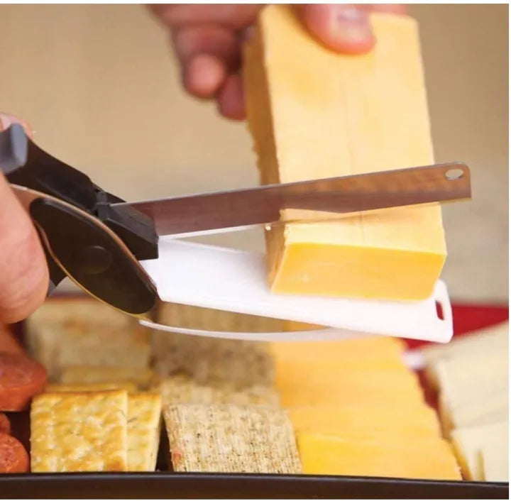 2-in-1 Clever Cutter Knife with Built-In Cutting Board – Handheld Vegetable Slicer