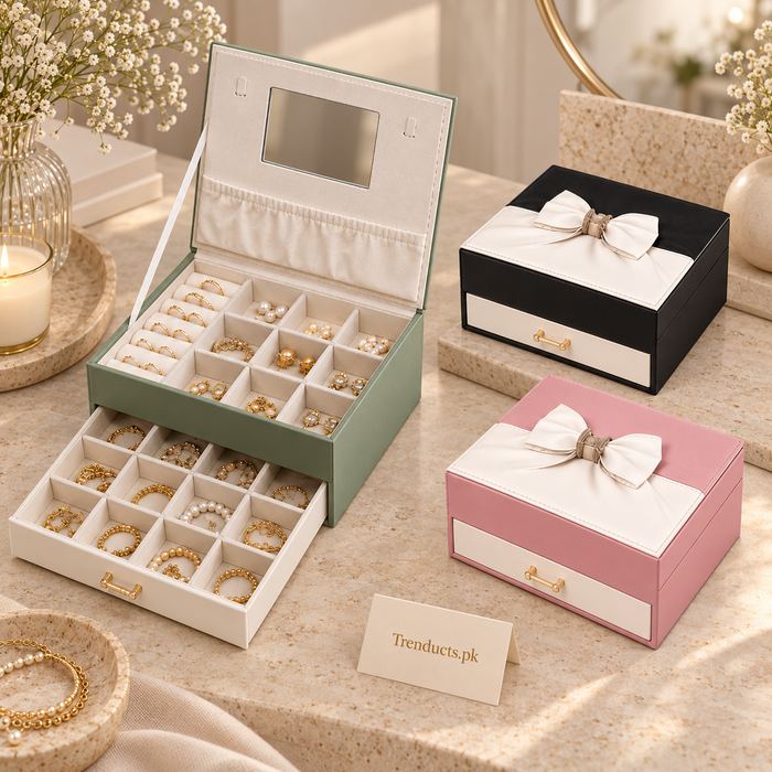 Luxury Two-Tier Jewellery Organizer with Mirror (Random Color)