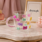 Pink Bow Design Glass Cup with Handle